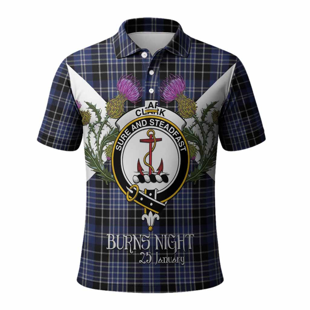 Clark (Clarke) Tartan Family Crest Polo Shirt Scottish Burns Night Thistle Floral