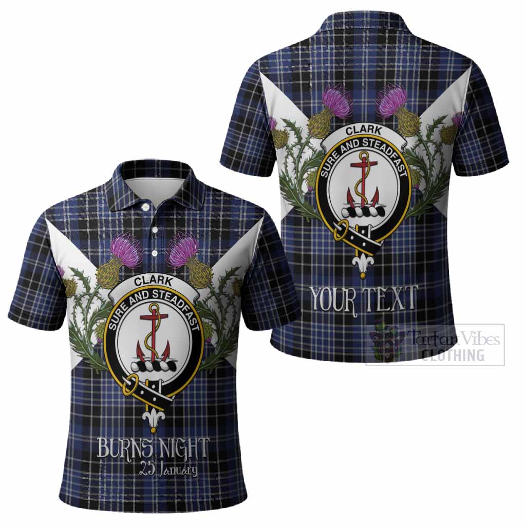 Clark (Clarke) Tartan Family Crest Polo Shirt Scottish Burns Night Thistle Floral