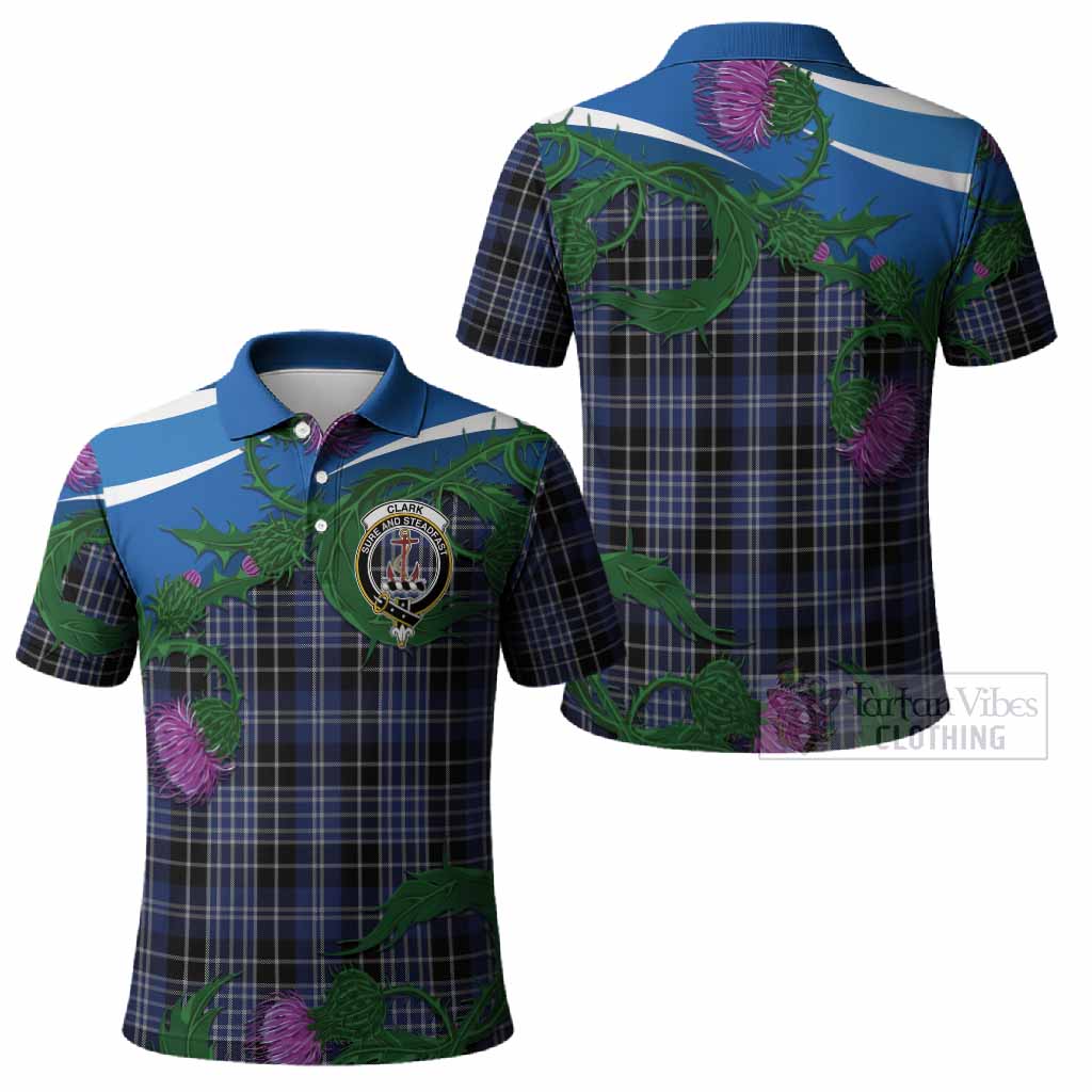 Clark (Clarke) Tartan Family Crest Polo Shirt Thistle in Minimalism