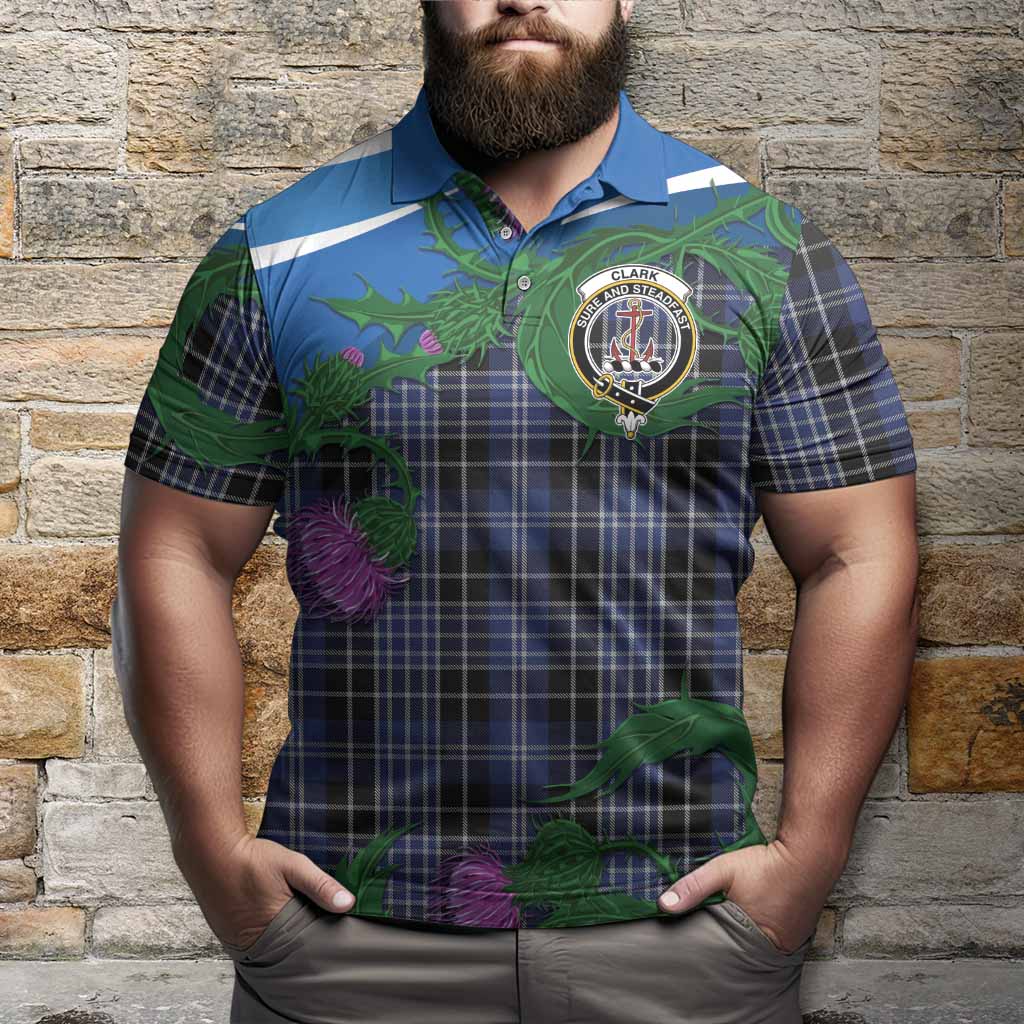 Clark (Clarke) Tartan Family Crest Polo Shirt Thistle in Minimalism