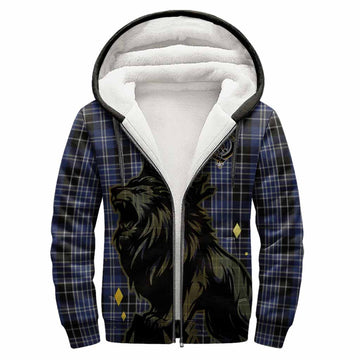 Clark (Clarke) Tartan Family Crest Sherpa Hoodie Crowned Lion Roaring
