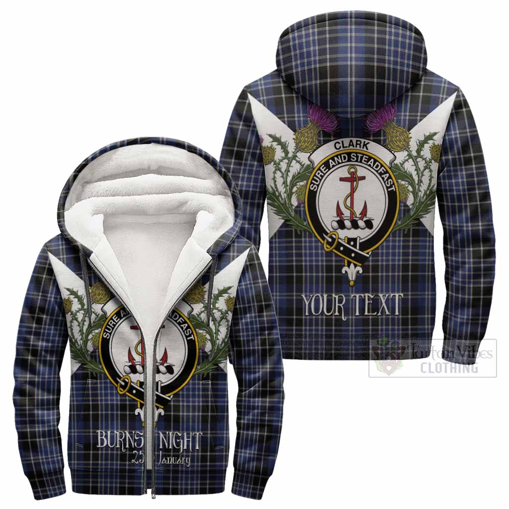 Clark (Clarke) Tartan Family Crest Sherpa Hoodie Scottish Burns Night Thistle Floral
