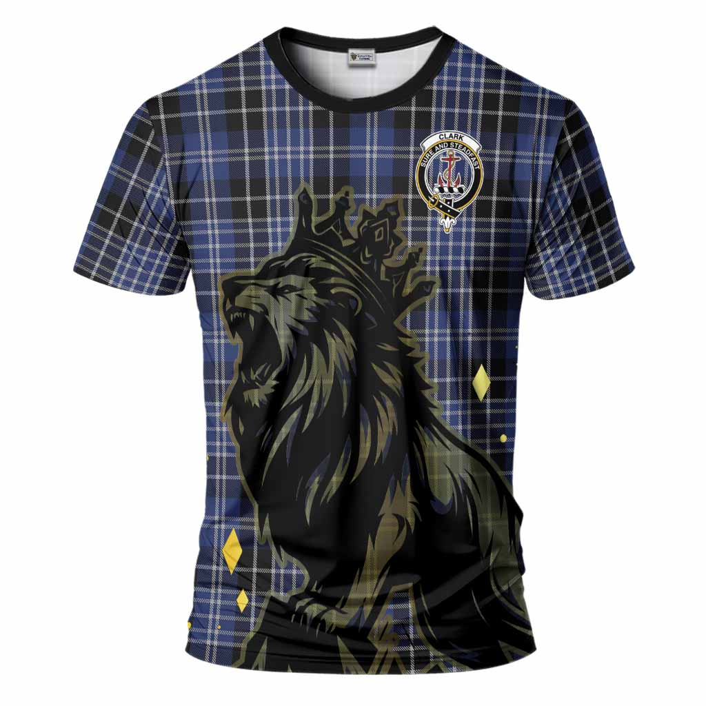 Clark (Clarke) Tartan Family Crest T-Shirt Crowned Lion Roaring