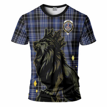 Clark (Clarke) Tartan Family Crest T-Shirt Crowned Lion Roaring