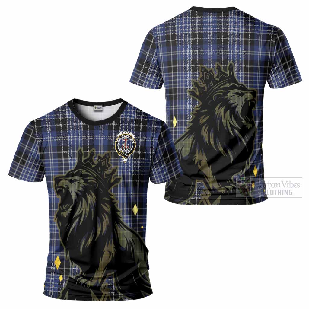 Clark (Clarke) Tartan Family Crest T-Shirt Crowned Lion Roaring