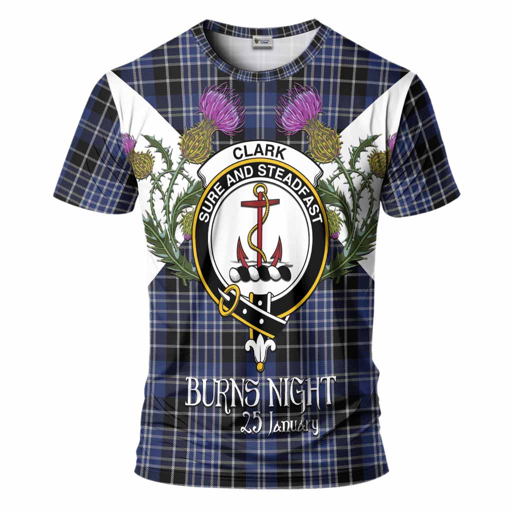 Clark (Clarke) Tartan Family Crest T-Shirt Scottish Burns Night Thistle Floral