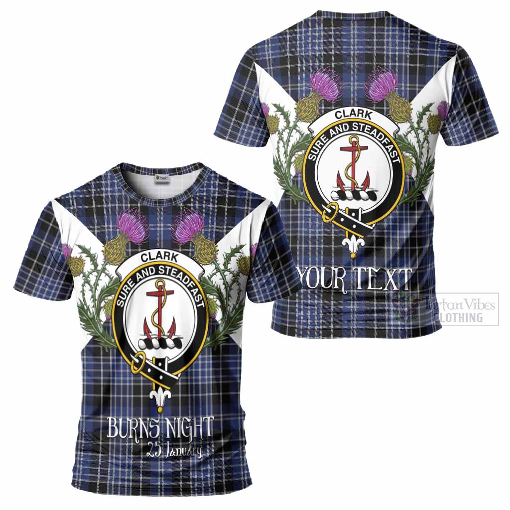 Clark (Clarke) Tartan Family Crest T-Shirt Scottish Burns Night Thistle Floral