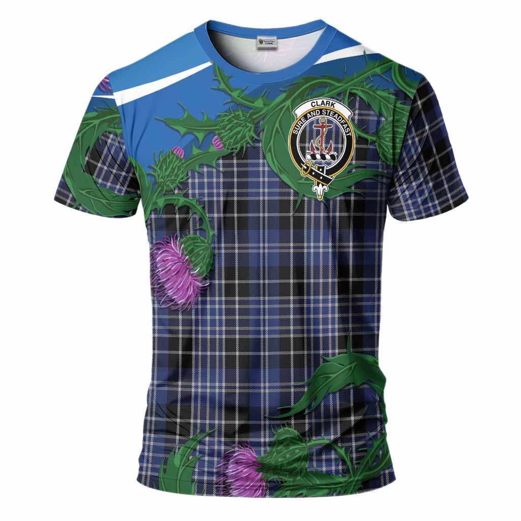 Clark (Clarke) Tartan Family Crest T-Shirt Thistle in Minimalism