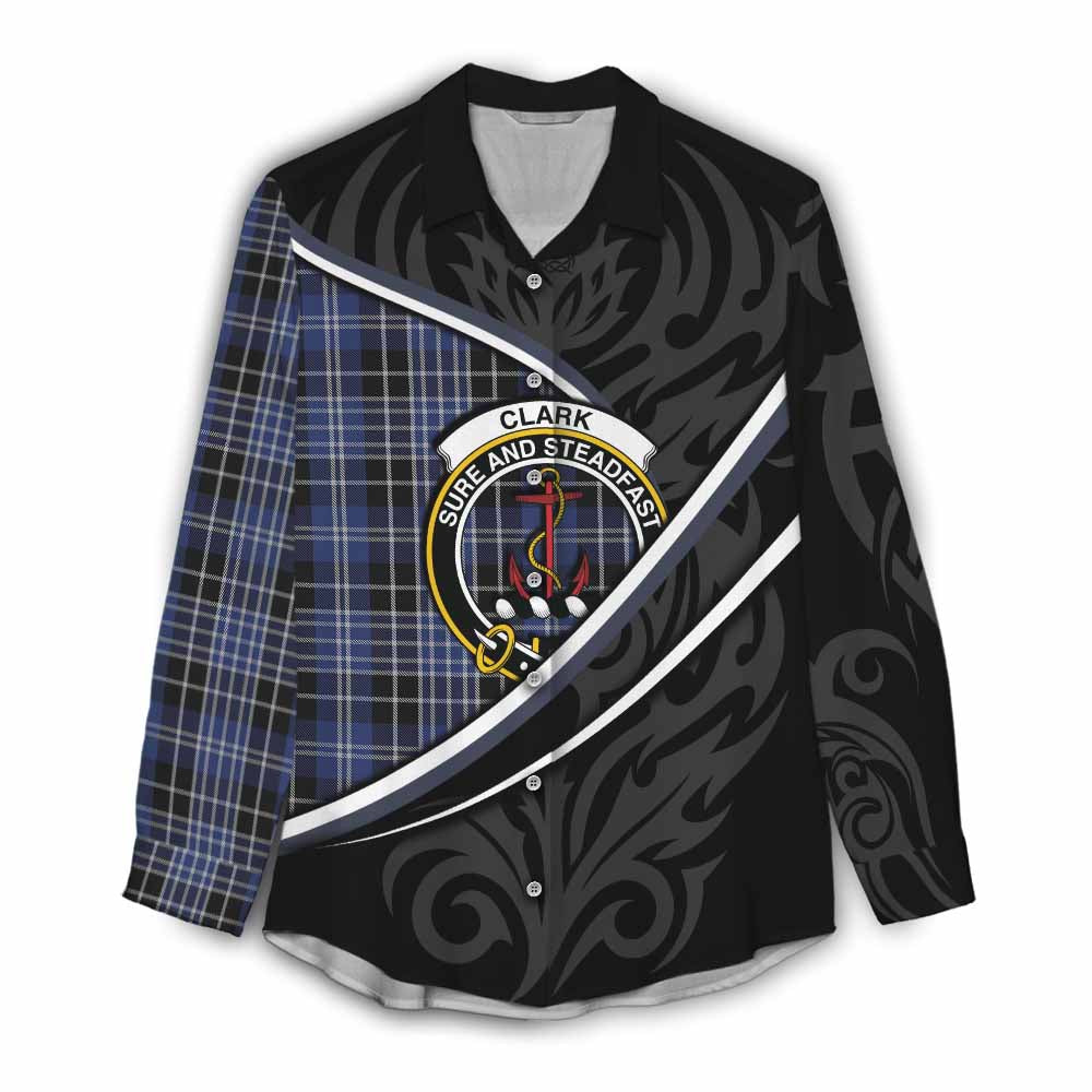 Clark (Clarke) Tartan Family Crest Women Casual Shirt Celtic Scottish Thistle Floral - Tartan Vibes Clothing