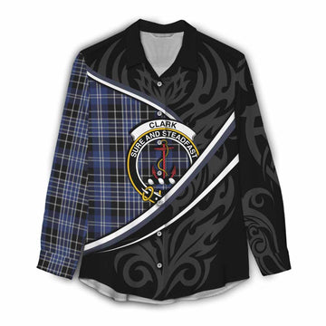 Clark (Clarke) Tartan Family Crest Women Casual Shirt Celtic Scottish Thistle Floral - Tartan Vibes Clothing