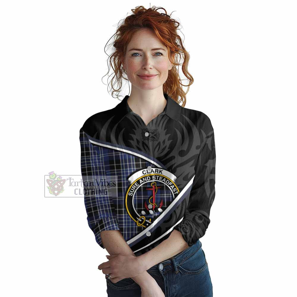 Clark (Clarke) Tartan Family Crest Women Casual Shirt Celtic Scottish Thistle Floral - Tartan Vibes Clothing