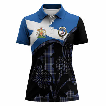 Clark (Clarke) Tartan Family Crest Women Polo Shirt Scotland Thistle Floral Flag Style