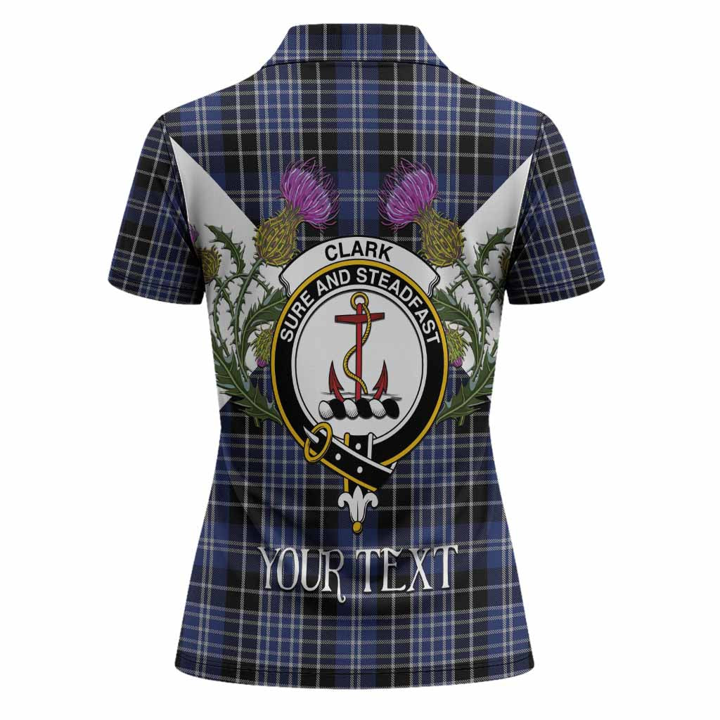 Clark (Clarke) Tartan Family Crest Women Polo Shirt Scottish Burns Night Thistle Floral