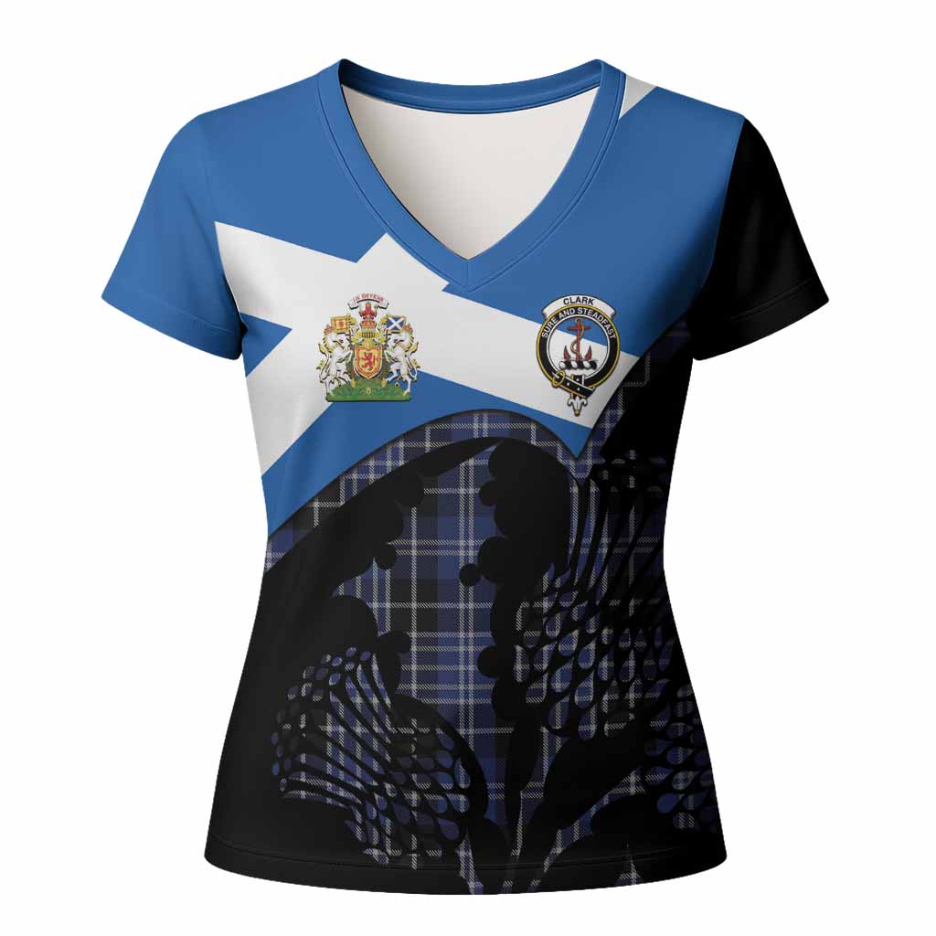 Clark (Clarke) Tartan Family Crest Women T shirt Scotland Thistle Floral Flag Style