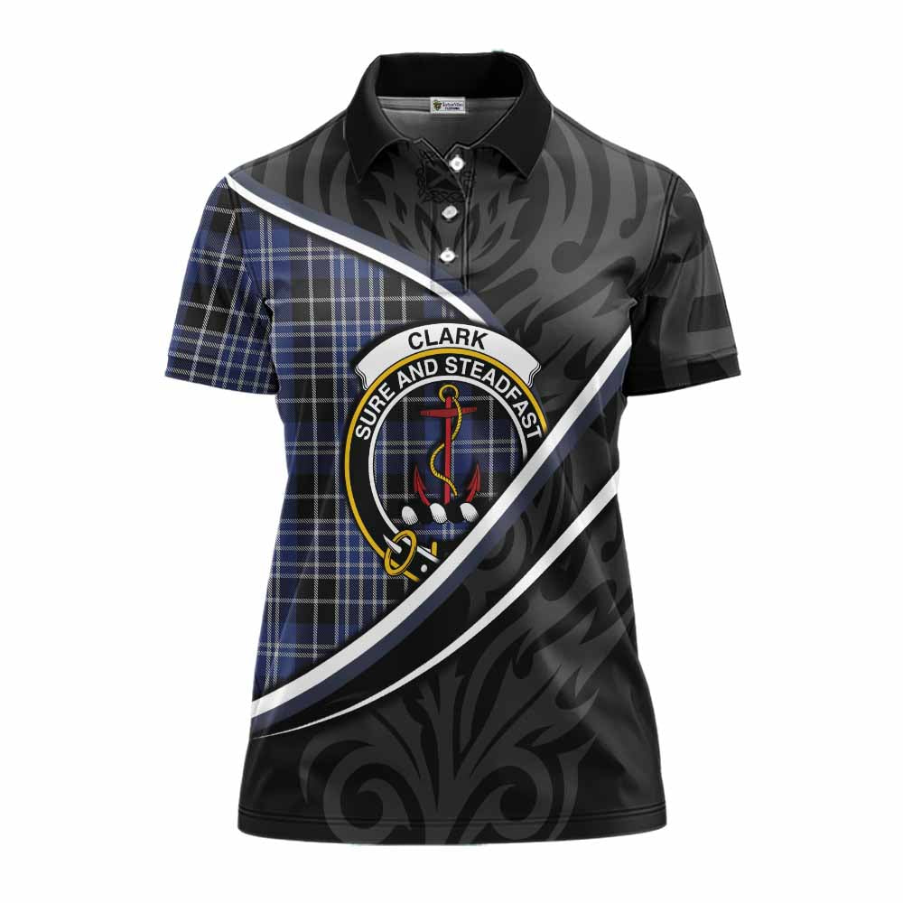 Clark (Clarke) Tartan Family Crest Women's Polo Shirt Celtic Scottish Thistle Floral - Tartan Vibes Clothing