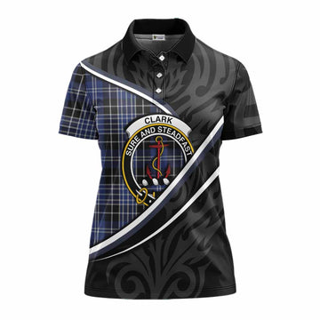Clark (Clarke) Tartan Family Crest Women's Polo Shirt Celtic Scottish Thistle Floral