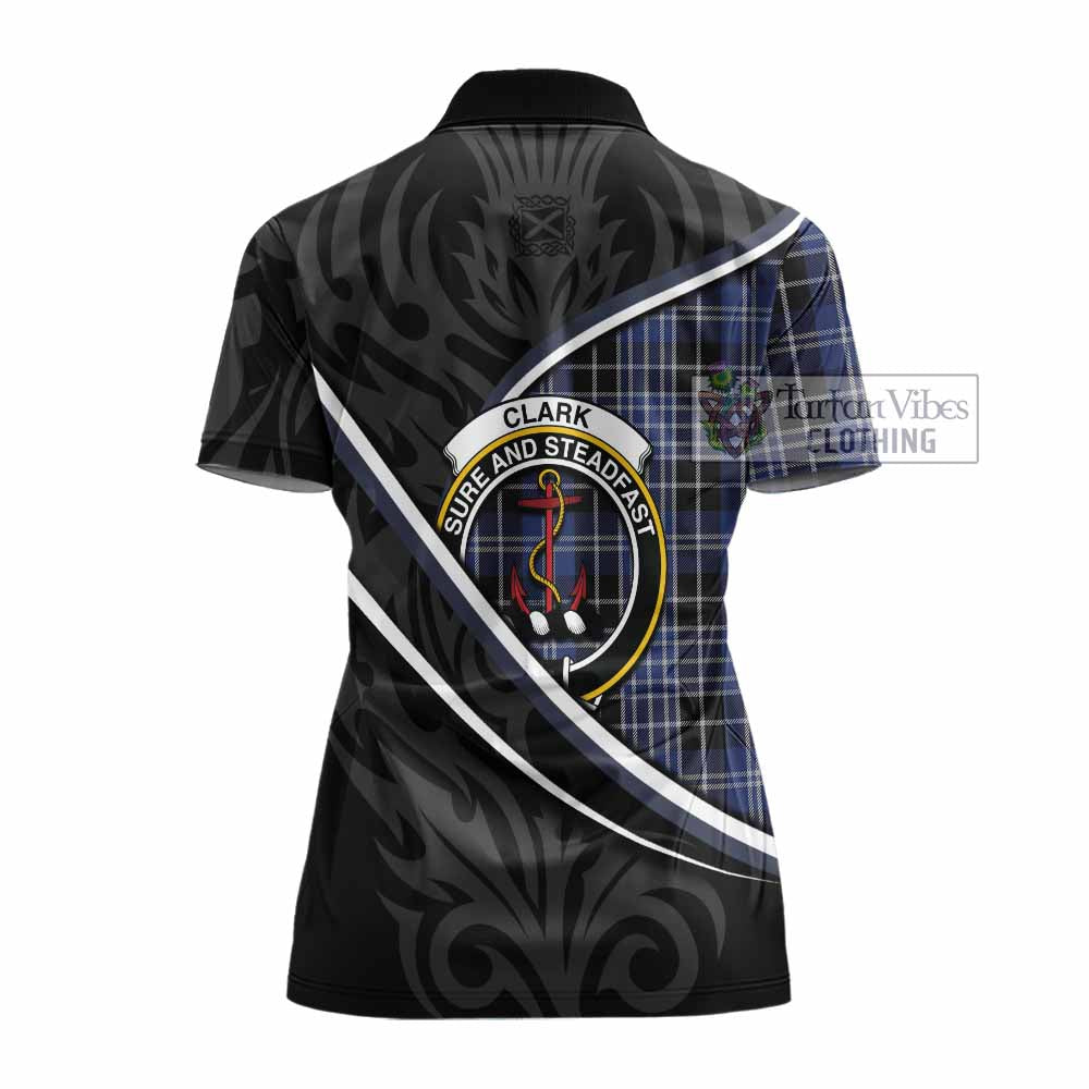 Clark (Clarke) Tartan Family Crest Women's Polo Shirt Celtic Scottish Thistle Floral - Tartan Vibes Clothing