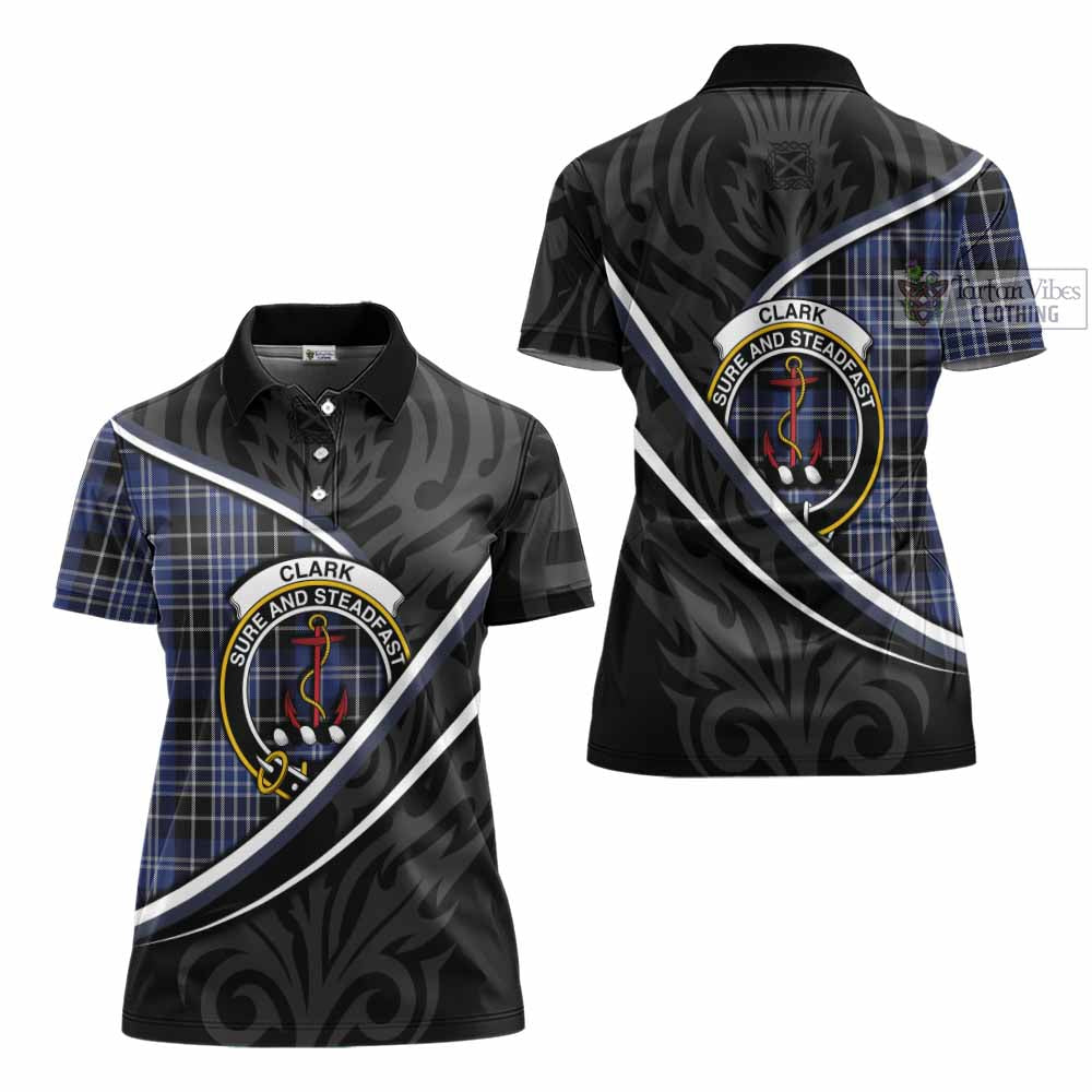 Clark (Clarke) Tartan Family Crest Women's Polo Shirt Celtic Scottish Thistle Floral - Tartan Vibes Clothing