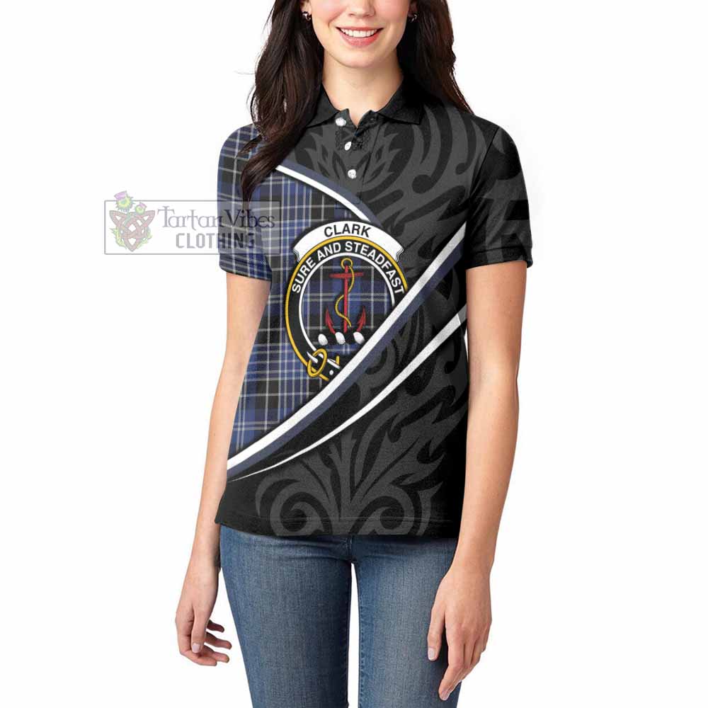 Clark (Clarke) Tartan Family Crest Women's Polo Shirt Celtic Scottish Thistle Floral - Tartan Vibes Clothing