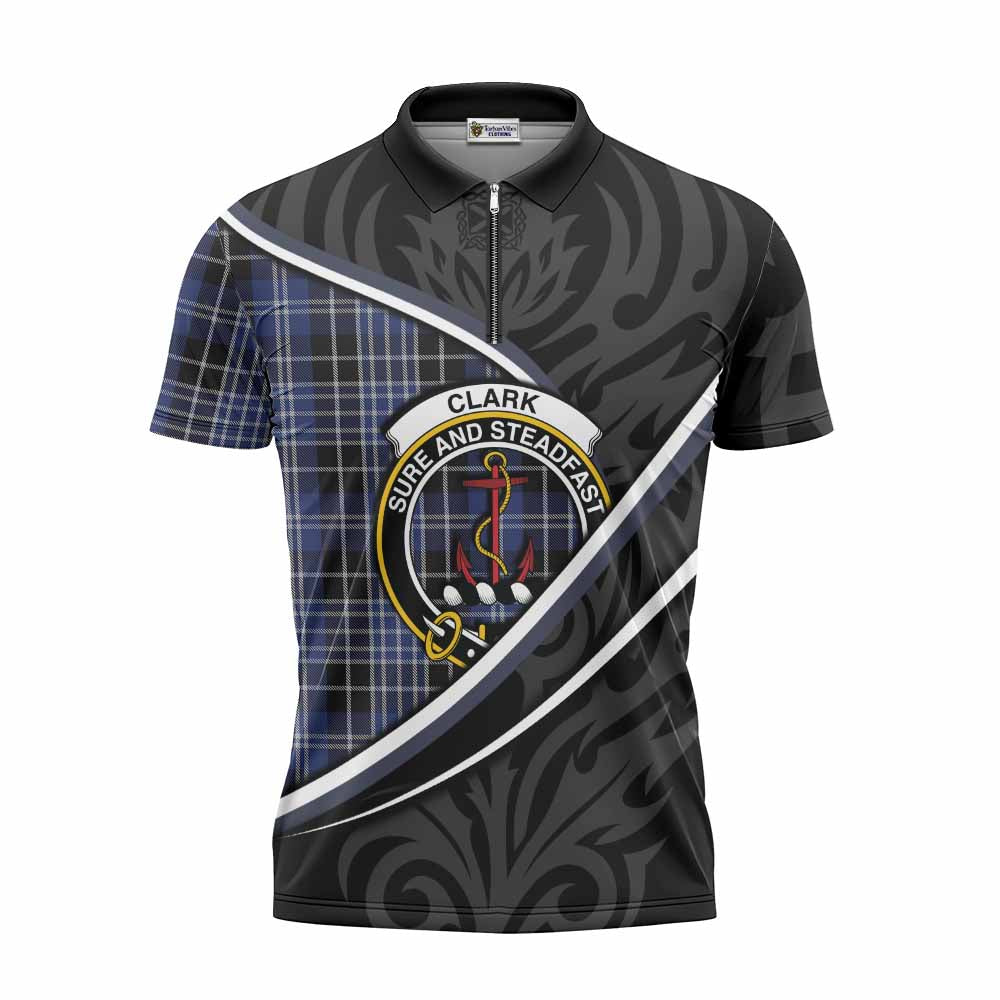 Clark (Clarke) Tartan Family Crest Zipper Polo Shirt Celtic Scottish Thistle Floral - Tartan Vibes Clothing
