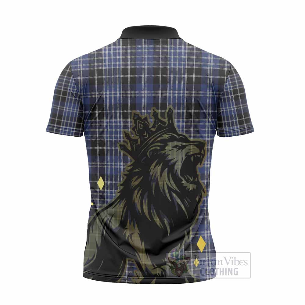 Clark (Clarke) Tartan Family Crest Zipper Polo Shirt Crowned Lion Roaring
