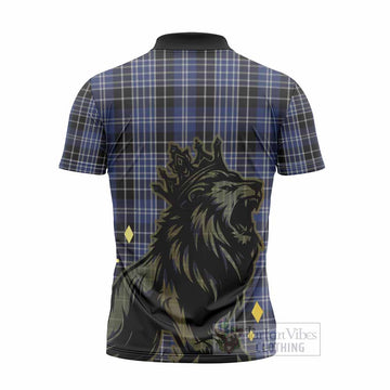 Clark (Clarke) Tartan Family Crest Zipper Polo Shirt Crowned Lion Roaring