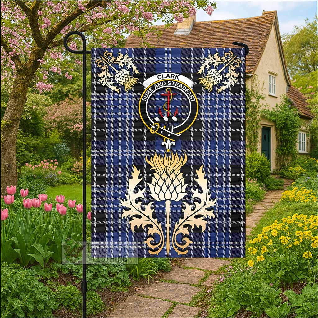 Clark (Clarke) Tartan Garden Flag with Golden Regal Scottish Thistle Emblem - Tartan Vibes Clothing