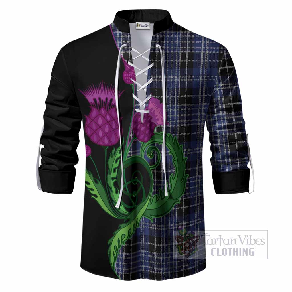 Clark (Clarke) Tartan Ghillie Shirt Traditional Scottish Thistle