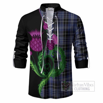 Clark (Clarke) Tartan Ghillie Shirt Traditional Scottish Thistle