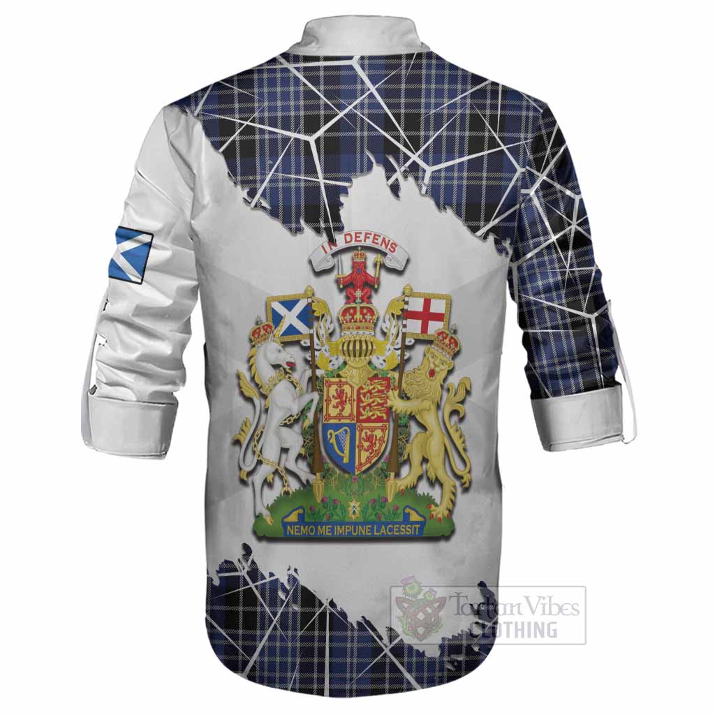 Clark (Clarke) Tartan Ghillie Shirt with Family Crest and Lion Rampant Grunge Style