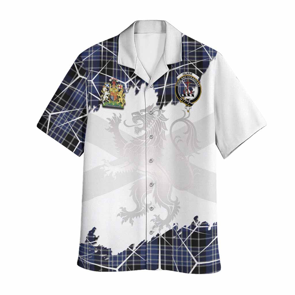 Clark (Clarke) Tartan Hawaiian Shirt with Family Crest and Lion Rampant Grunge Style