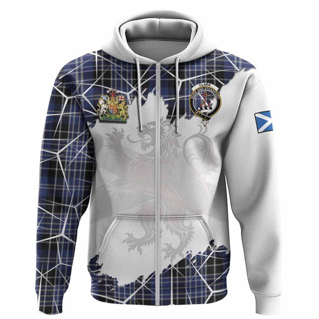 Clark (Clarke) Tartan Hoodie with Family Crest and Lion Rampant Grunge Style