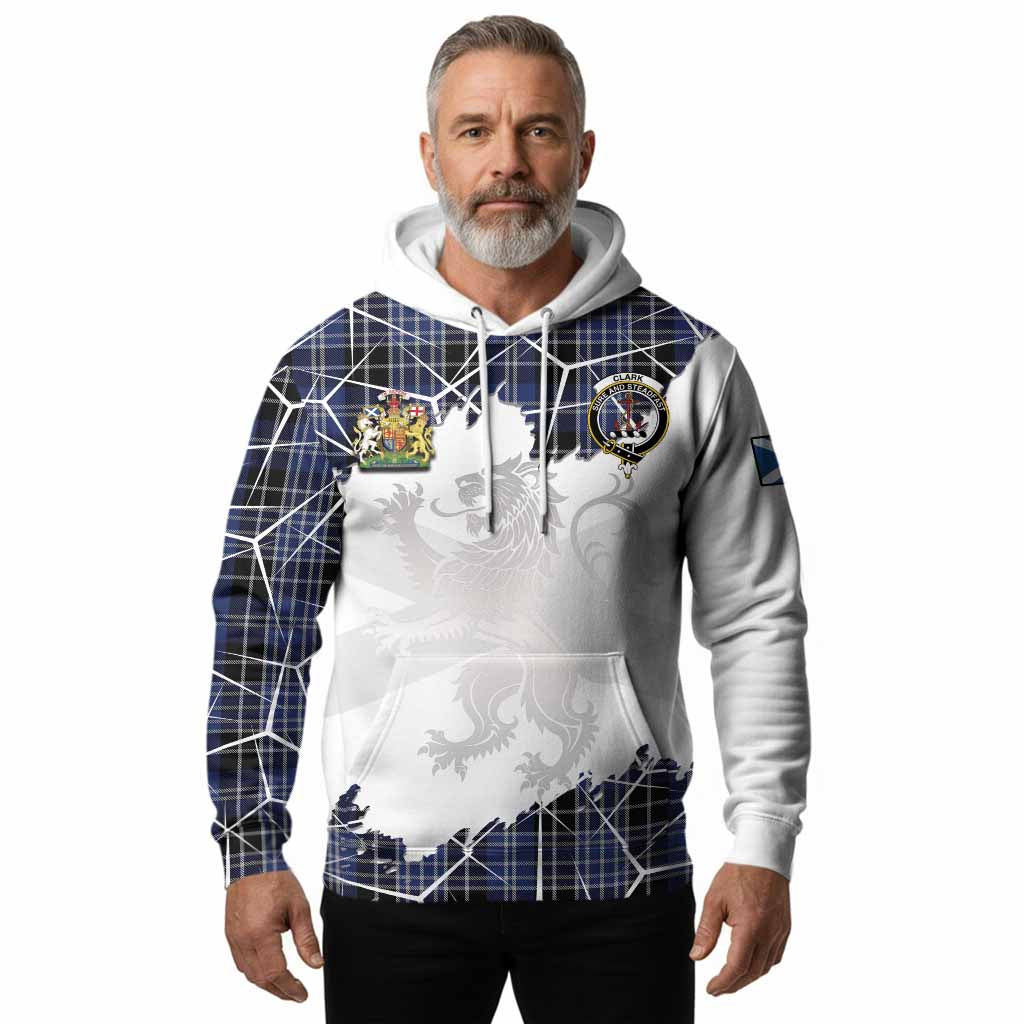 Clark (Clarke) Tartan Hoodie with Family Crest and Lion Rampant Grunge Style