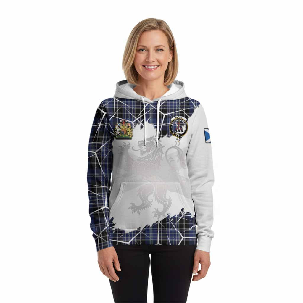 Clark (Clarke) Tartan Hoodie with Family Crest and Lion Rampant Grunge Style