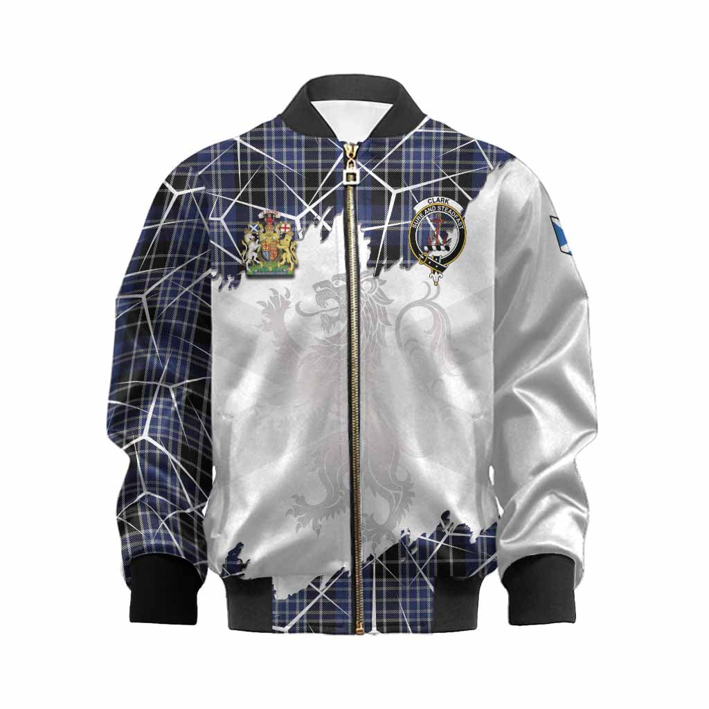 Clark (Clarke) Tartan Kid Bomber Jacket with Family Crest and Lion Rampant Grunge Style