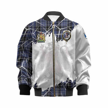 Clark (Clarke) Tartan Kid Bomber Jacket with Family Crest and Lion Rampant Grunge Style