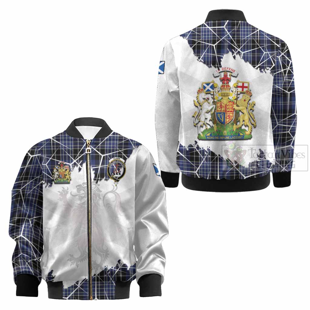 Clark (Clarke) Tartan Kid Bomber Jacket with Family Crest and Lion Rampant Grunge Style