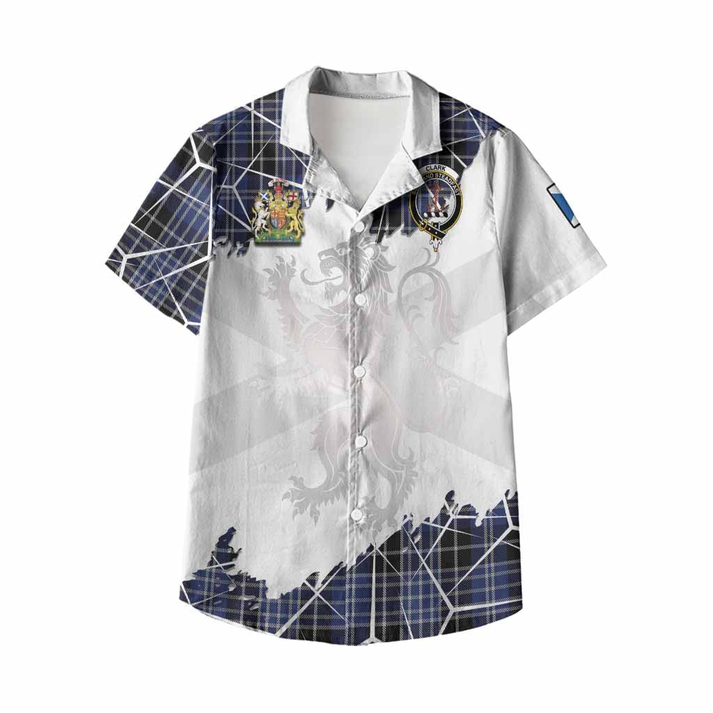 Clark (Clarke) Tartan Kid Hawaiian Shirt with Family Crest and Lion Rampant Grunge Style