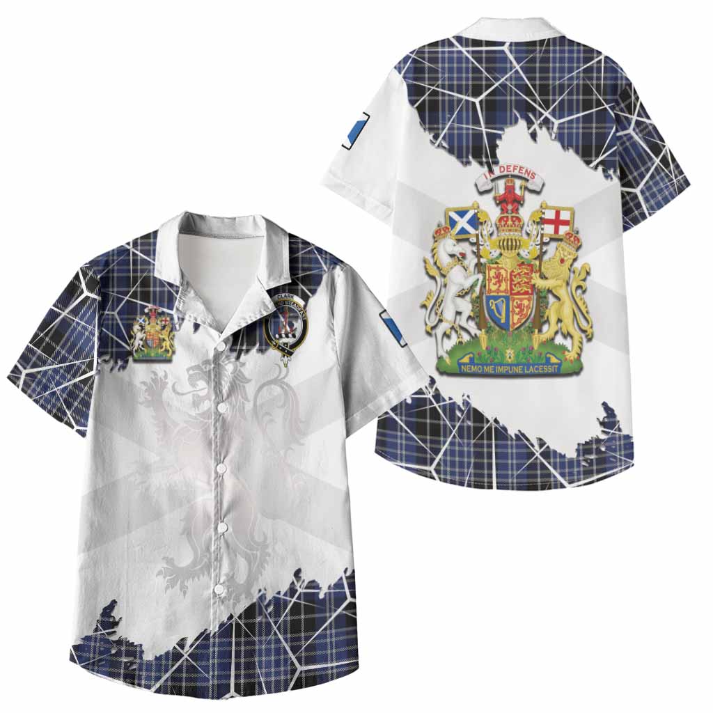 Clark (Clarke) Tartan Kid Hawaiian Shirt with Family Crest and Lion Rampant Grunge Style