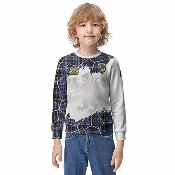 Clark (Clarke) Tartan Kid Knitted Sweatshirt with Family Crest and Lion Rampant Grunge Style