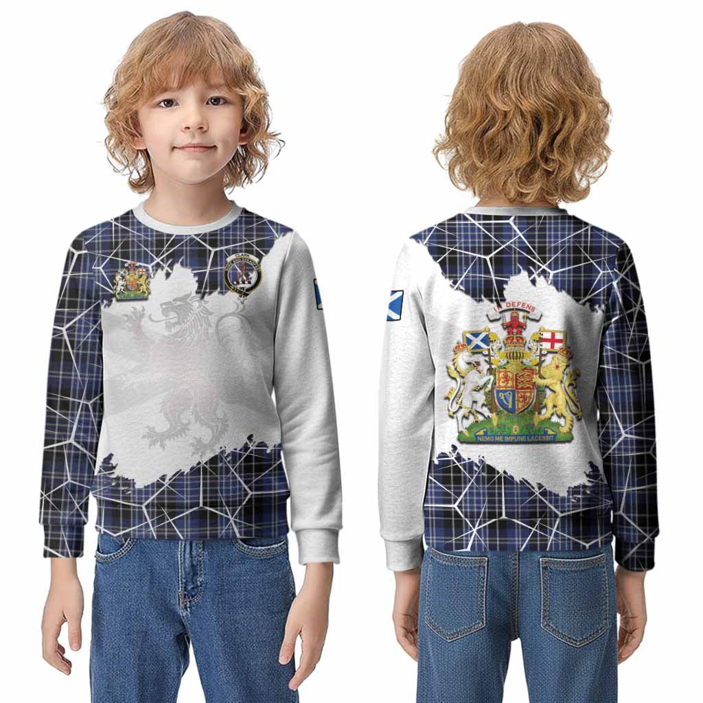 Clark (Clarke) Tartan Kid Knitted Sweatshirt with Family Crest and Lion Rampant Grunge Style