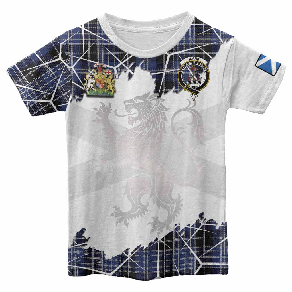 Clark (Clarke) Tartan Kid T-shirt with Family Crest and Lion Rampant Grunge Style