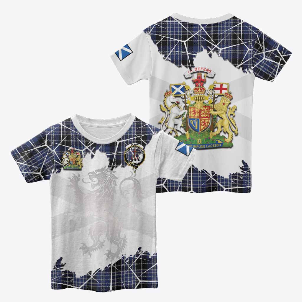 Clark (Clarke) Tartan Kid T-shirt with Family Crest and Lion Rampant Grunge Style