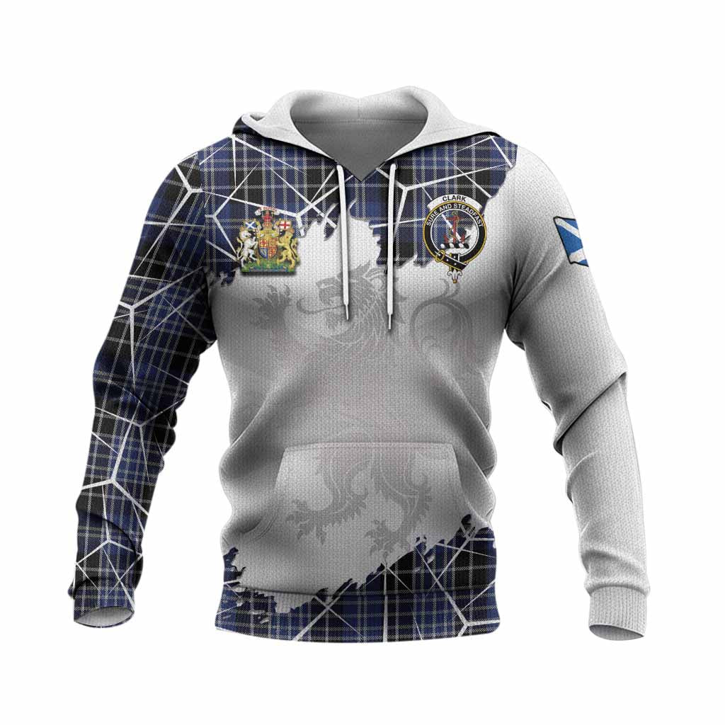 Clark (Clarke) Tartan Knitted Hoodie with Family Crest and Lion Rampant Grunge Style