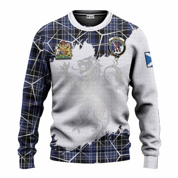 Clark (Clarke) Tartan Knitted Sweater with Family Crest and Lion Rampant Grunge Style