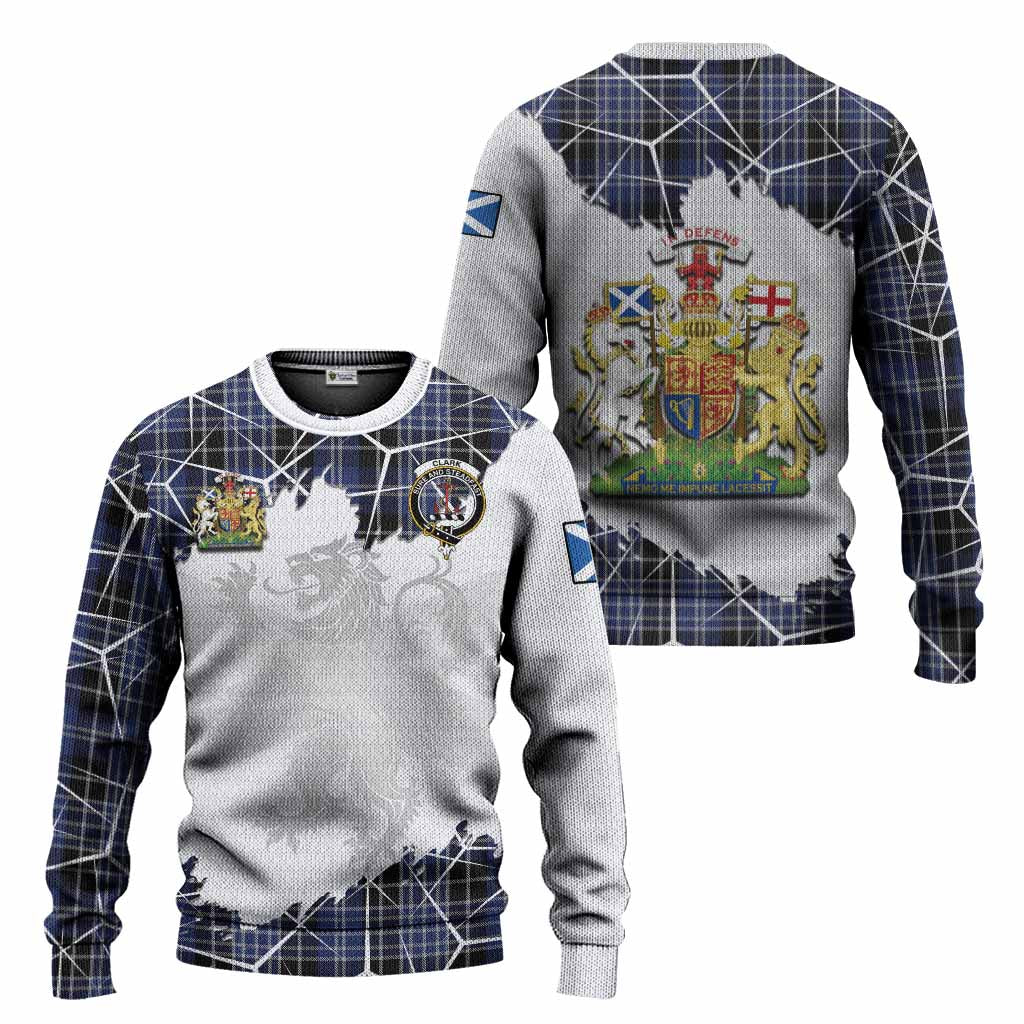 Clark (Clarke) Tartan Knitted Sweater with Family Crest and Lion Rampant Grunge Style