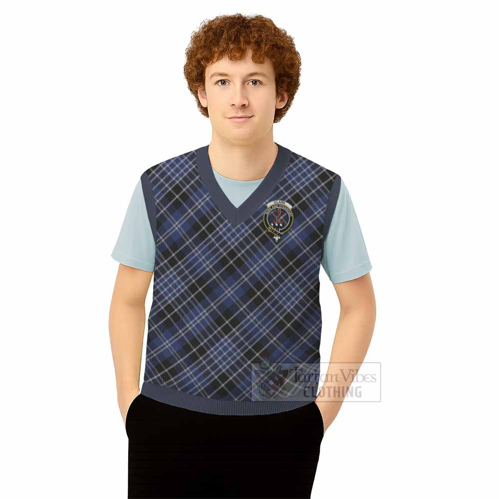 Clark (Clarke) Tartan Knitted V-Neck Vest with Family Crest Cross Style