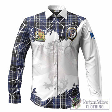 Clark (Clarke) Tartan Long Sleeve Button Shirts with Family Crest and Lion Rampant Grunge Style
