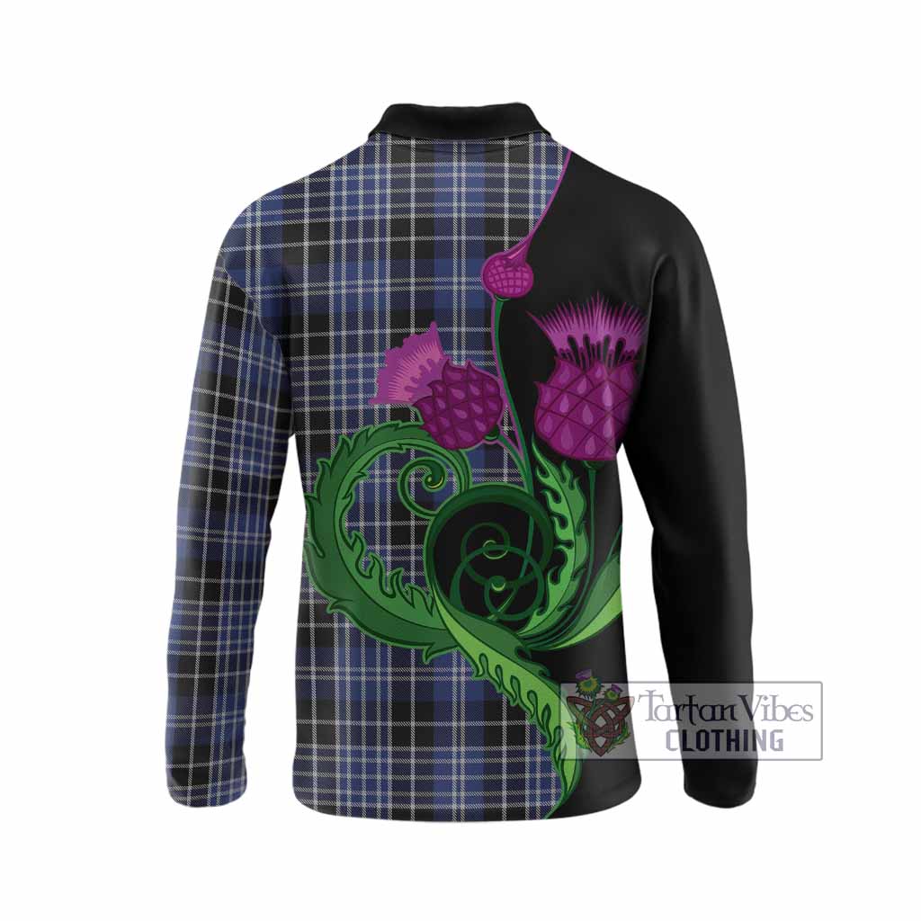 Clark (Clarke) Tartan Long Sleeve Polo Shirt Traditional Scottish Thistle
