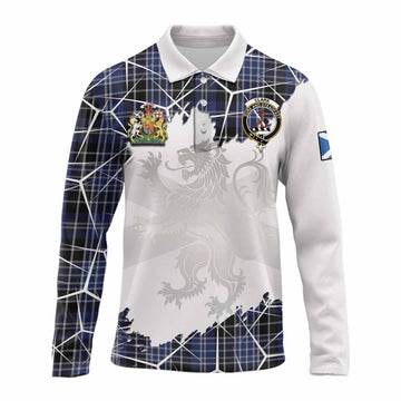 Clark (Clarke) Tartan Long Sleeve Polo Shirt with Family Crest and Lion Rampant Grunge Style